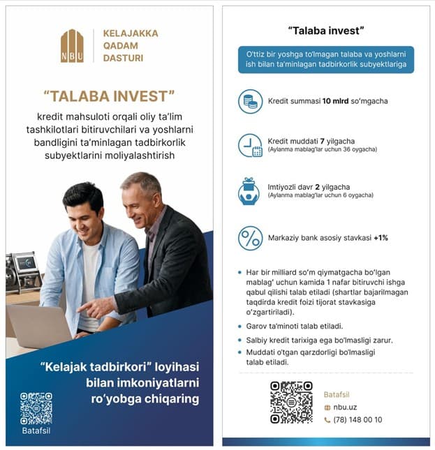 Milli Banka'nın “Talaba invest” kredisi broşürü